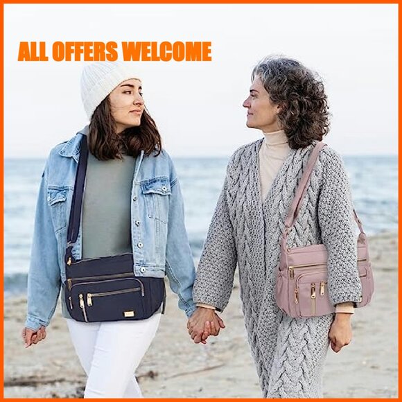 Waterproof Crossbody Bag Multi-Pocket Shoulder Purse Lightweight Polyester - Picture 4 of 8